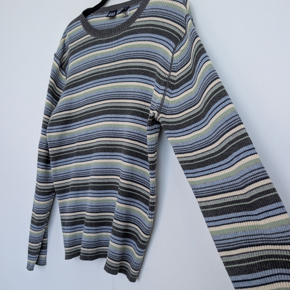Authentic Y2K Vintage GAP Multicolor Striped Crewneck Sweater Sz L FA01 - Picture 4 of 16